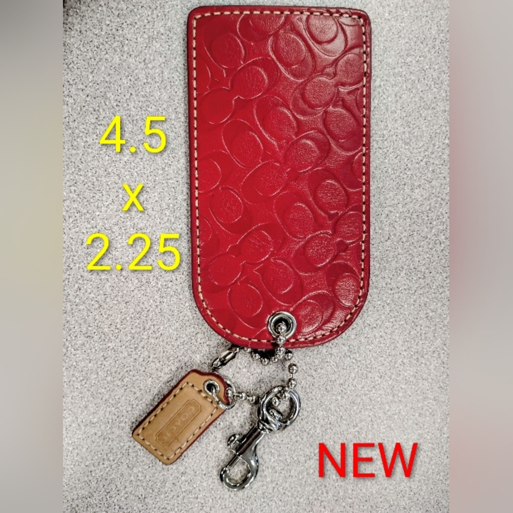 Nice New Red Embossed XL Coach Tag w/Small Coach Hangtag New